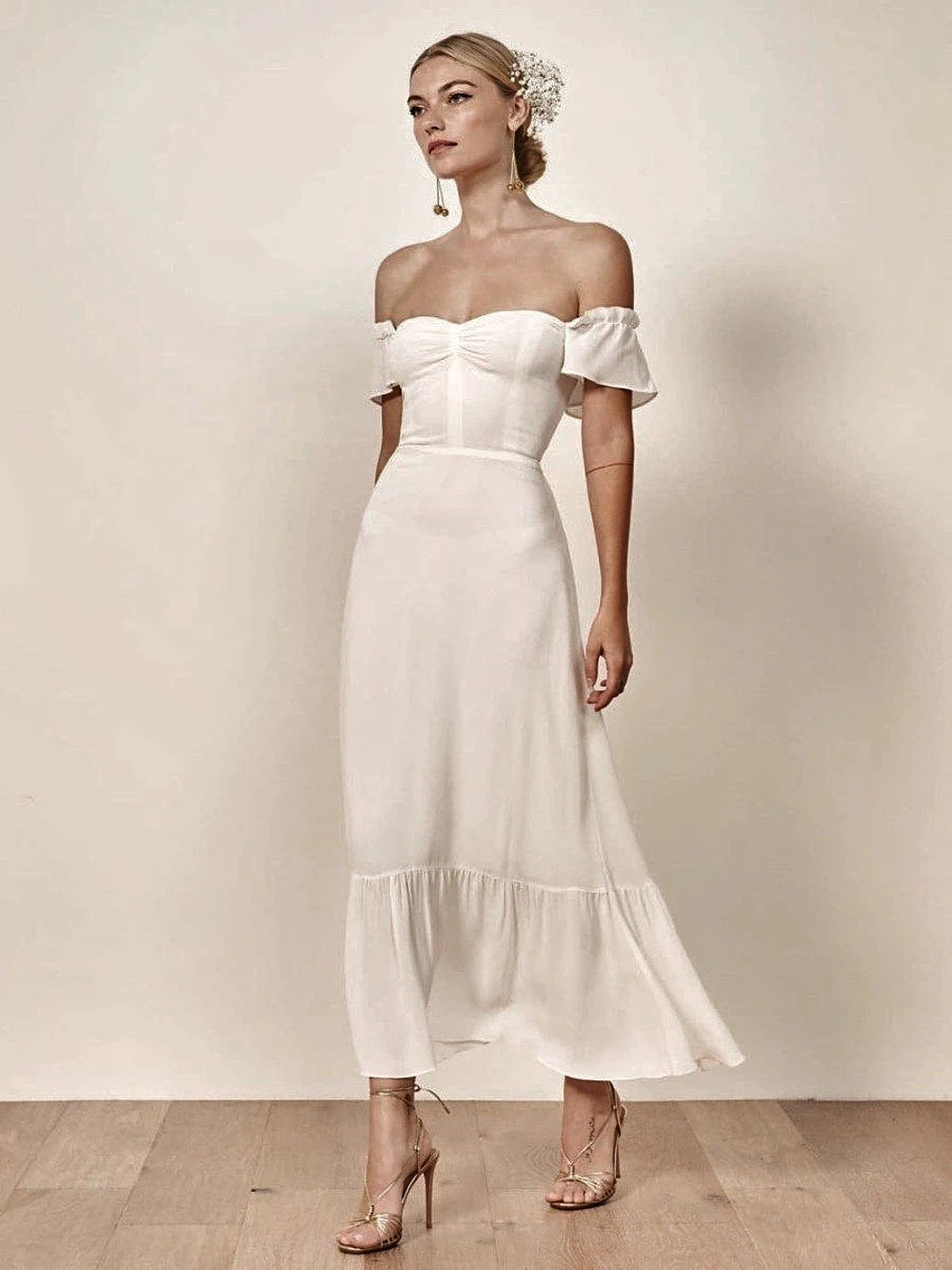 Reformation Butterfly Dress Off-Shoulder Maxi Dress in Ivory Size 4